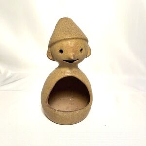VTG Happy Face Gnome Elf Figurine Designs West Planter Candle Holder Pottery 7in